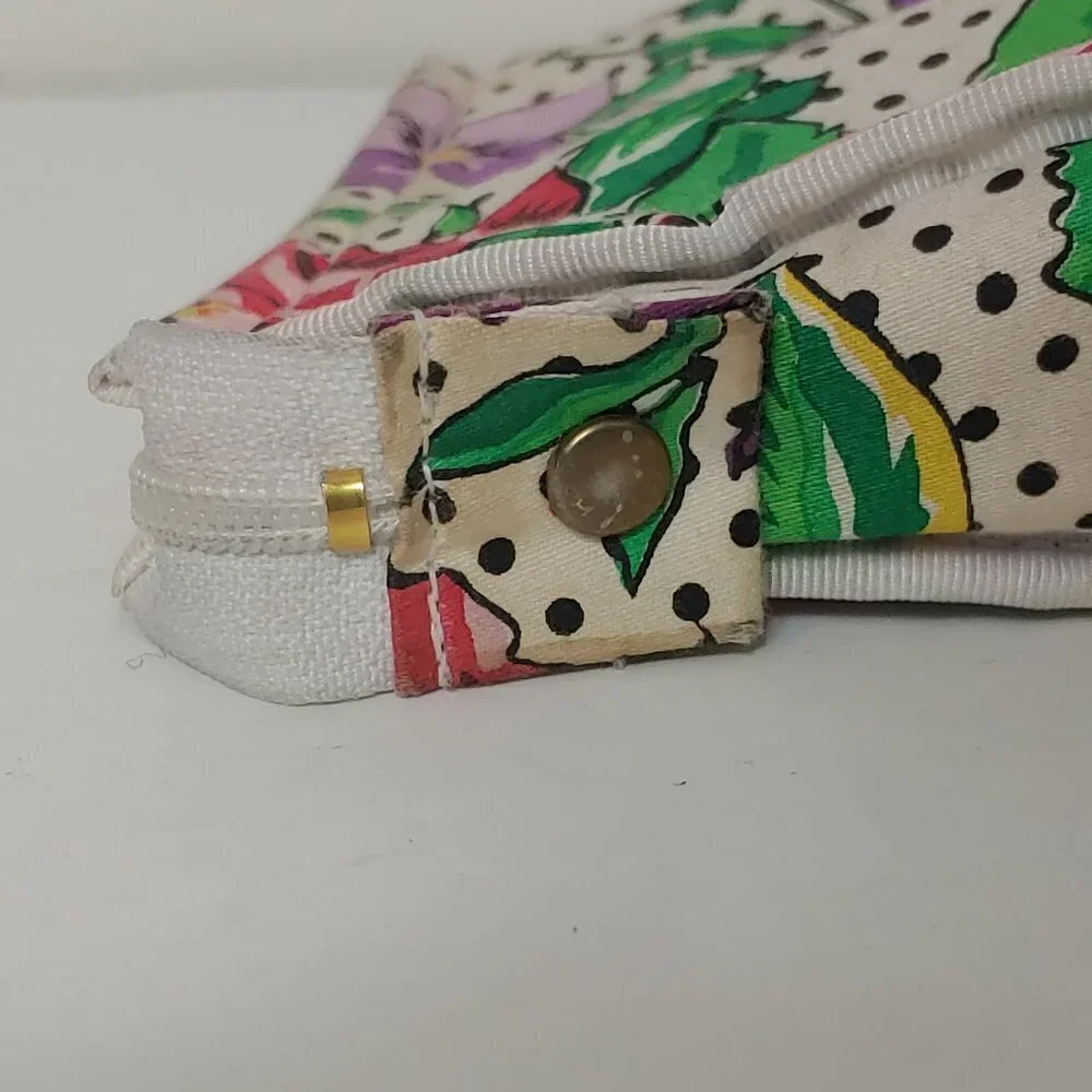 Vintage Oscar‎ de la Renta Cosmetic Bag Tropical Floral Polka Dot Mini Cloth
